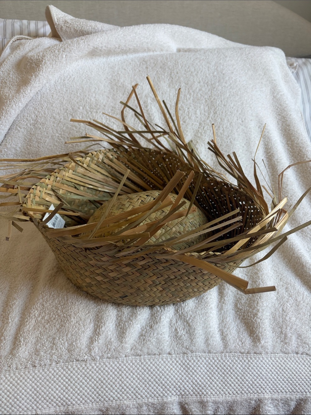 Woven Straw Sun Hat with Fringed Brim - Natural